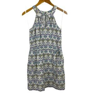 Etcetera Floral Mosaic Print Halter Self Tie Mini Dress Keyhole Size 00